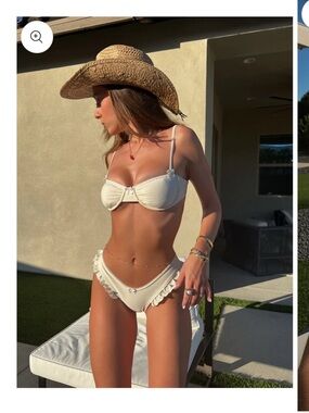 Strawberry milk mob Desert cowgirl cream bikini set- White Ruffle Bikini